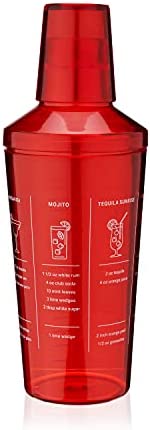 True Maraca Plastic Recipe Shaker Cocktails withoz Measurements Built-in Strainer 16 oz Clear