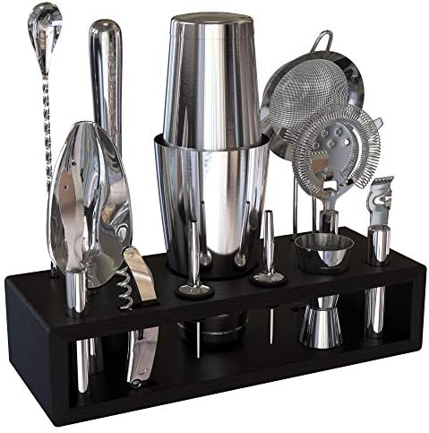 Highball & Chaser Gun 메탈 매트 Plated Premium Bartender Kit Espresso Bamboo Stand Boston Shaker Cocktail 세트 스테인레스 스틸 Bar Tools