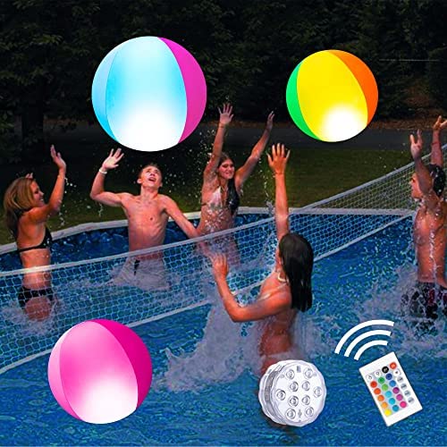Eyewalk Pool Toys, LED Beach Ball Toy with 16 Color Changing Lights, Pool Games Beach Party Outdoor Games for Teens Adults Family, Glow in The Dark Party Supplies (1PC)