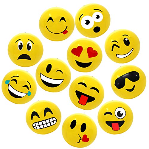 12 Emoji Party Pack Inflatable Beach Balls - Beach Pool Party Toys (12 Pack)