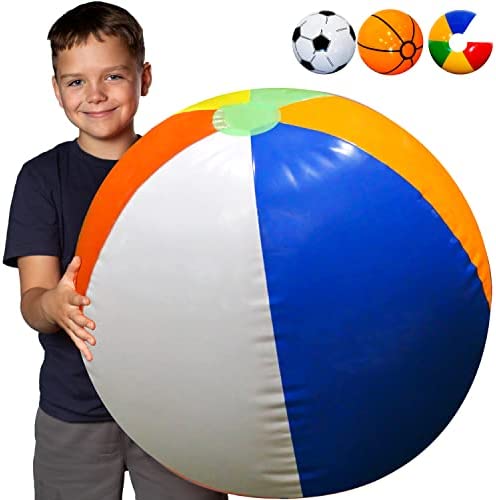 Large Beach Ball for Kids or Adults - Easy to Inflate and Durable Material to Last for Years of Fun - Comes in 3 Colors - Great Gift Idea for Boys & Girls All Ages - Also Best Pool Party Decoration Toy