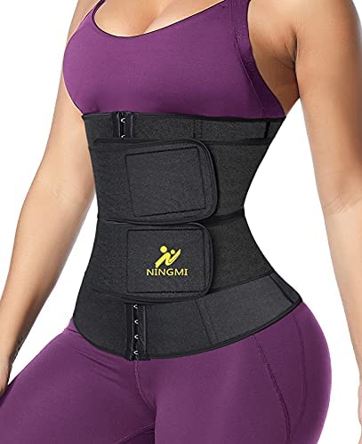 NINGMI Sauna Waist Trainer 여성 Workout Sweat Trimmer Cor 세트 Waste Belly Belt Tummy Stomach Wrap Gym