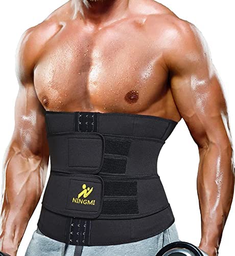 NINGMI Sauna Waist Trainer Men Neoprene Trimmer Belt Slim Body Shaper Workout Sweat Wrap