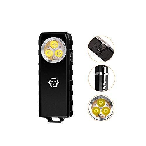 RovyVon E300S Angel Eyes 2000 Lumens XP-G3 S5 LED X 3 Handled Sized USB 90 Minutes Fast Rechargeable EDC Flashlight Built-in Battery 알루미늄 Alloy ,Black 선물 Idea