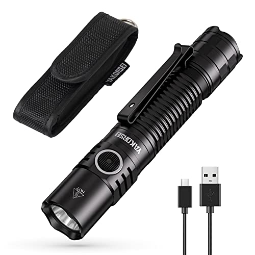 Pocket Size EDC Rechargeable LED Tactical Flashlight YAKORSEI GD12 Max 1600 Lumens 219 Meters Rugged holster 3500mAh 18650 USB Battery 호환가능 CR123A Batteries.
