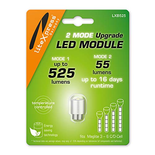 LiteXpress LXB525 2Mode LED Upgrade Module 525/55 Lumen 3-6 C/D-Cell Maglite Flashlights