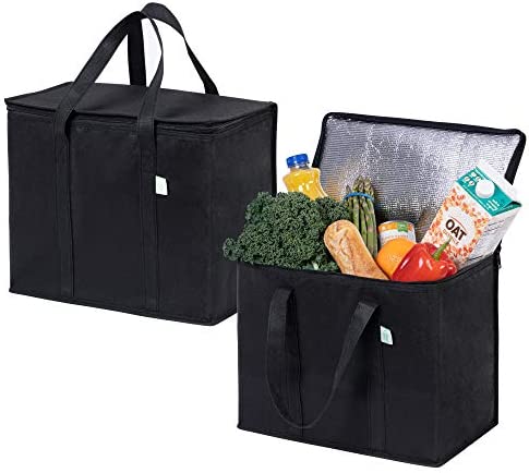 2팩 Insulated Reusable Grocery 가방 VENO Durable Heavy Duty Extra Large Size Stands Upright Collapsible Sturdy Zipper Made Recycled Material Eco-Friendly 매트 2