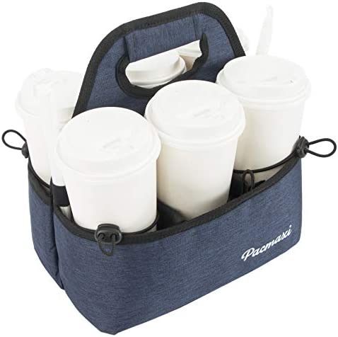 PACMAXI Drink Carrier Delivery Reusable Holder Take Out Office Picnic Beach Outdoor Activities 방수 컵 Tote Removable Dividers 4 Cups Light Purple