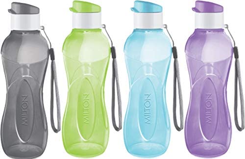 MILTON Water Bottle Kids Reusable Leakproof 17 Oz 4-Pack Plastic Wide Mouth Large Big Drink Bottle BPA & Leak Free with Handle Strap Carrier for Cycling Camping Hiking Gym Yoga