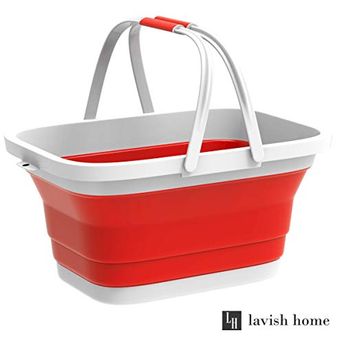 Collapsible Basket-Space Saving Pop Up Handbasket for Supplies, Dishes, Drinks, and More-Foldable Multiuse Carrying/Storage Bin by Lavish Home (Red)