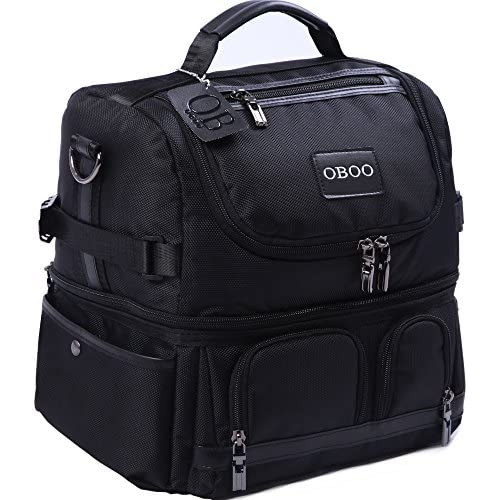 OBOO Adult Lunch Box Insulated Lunch Bag,Double Reusable Waterproof Large Cooler Tote  with Shoulder Strap for Men&Women(black, 12can)