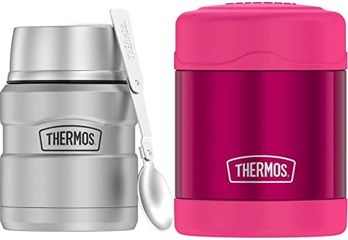 THERMOS Stainless King Vacuum-Insulated Food Jar with Spoon, 16 Ounce, Matte Steel