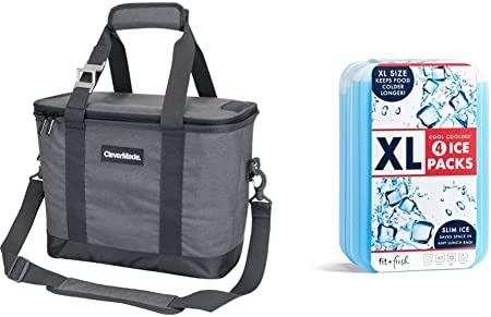 CleverMade Collapsible Cooler 가방 Shoulder Strap Insulated Leakproof 30 Can Portable 소프트 Beverage Tote Bottle Opener Camping Lunch Beach Picnic Grey/Charcoal