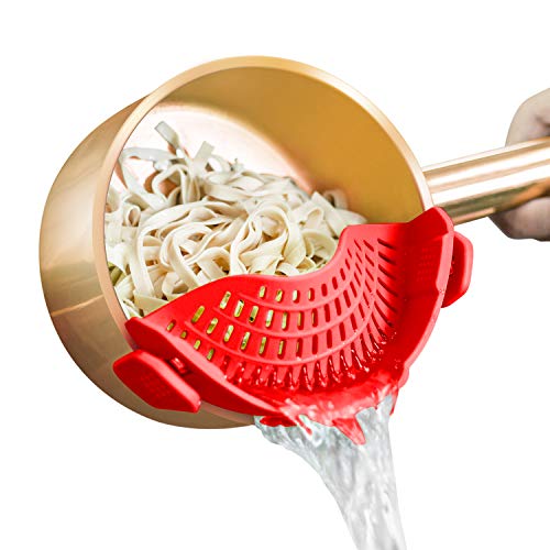 AUOON Strainer 2 클립 Veggies Pasta Ground Meat More Pots Pans 히트 Resistant Silicone Red