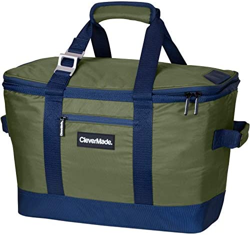 CleverMade Collapsible Cooler 가방 Insulated Leakproof 50 Can 소프트 Sided Portable Lunch Grocery Shopping Camping Road Trips Heather Grey/Black