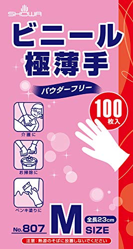 쇼와 글로브 일회용 장갑No.807 비닐 극박수 파우더 프리 100매입 M사이즈 1상자