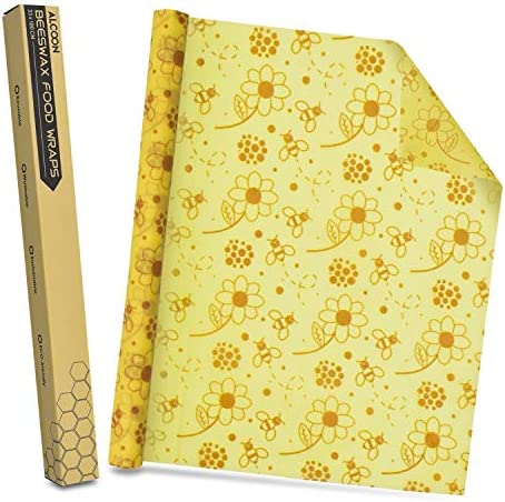Alcoon Beeswax Food Wraps 1 Meter Roll 13 x 39 Inch Reusable Eco-Friendly Sustainable Storage Sandwich Cheese Fruit Bread Snacks Flower Pattern