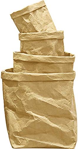 Kelendle 4PCS Washable Kraft Paper Storage 가방 세트 Multifunctional Food Grade Home Fruit Cookies Breads Baguette Display Makeup Organizer Flower Plant Pot Laundry Basket Gray