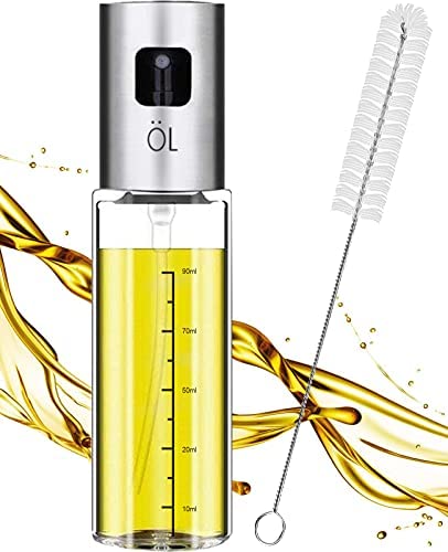 CHUANGSIxx Olive Oil Sprayer 3.4oz Capacity Food-Grade Glass Bottle Vinegar Mister Dispenser Cooking BBQ Salad Baking Roasting Grilling Frying 1 실버 AMD Transparent