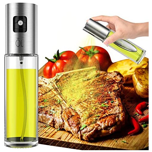 Olive Oil Sprayer 스프레이 Bottle Portable Dispenser Mister Cooking BBQ Salad Baking Roasting Grilling Frying 3.4oz Capacity Glass 100ml Including Free Tube Brush