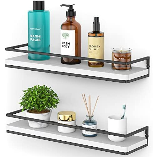 Meangood Floating Shelves Wall Mounted 세트 2 Rustic 우드 Storage Bedroom,Living Room,Bathroom Kitchen Walnut