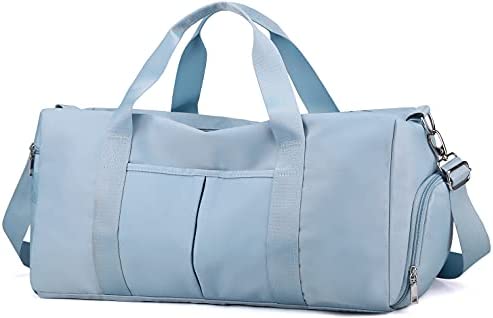 PlasMaller 스포츠 체육관 가방 경량 Travel Duffel Handbag Dry Wet Pocket & Shoes Compartment Grey