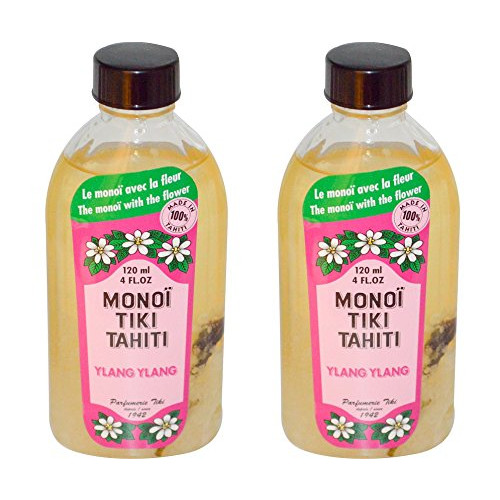 Monoi Tiki Tahiti Ylang Coconut Oil팩 2 Scented Fresh Handpicked Tiare Flowers 100% Made 4 fl. oz.