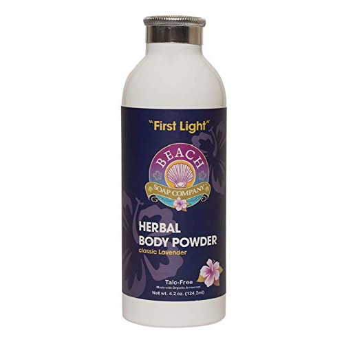 Talc Free Organic Body 파우더 First Light Scent 라벤더 Essential Oil . Made sold Beach Organics. 4.2 oz.