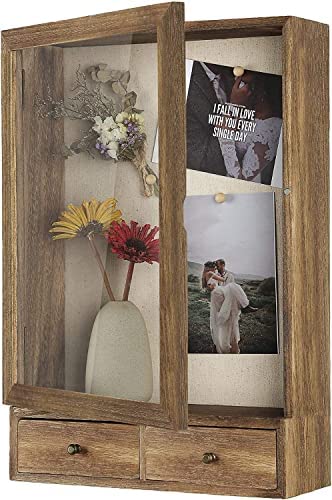 BONKON Shadow Box Frame 11x14 Display 케이스 2 Drawers Linen Back Memorabilia Photos 딥 Picture