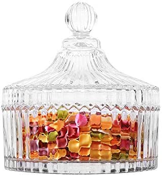 ComSaf Glass Covered Candy Jar Candy Dish (Diameter 5.5 Inch), Candy Bowl with Lid, Gift for Christmas, Birthday, Wedding Anniversary, Valentines day, Mothers day, Housewarming