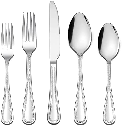 LIANYU 30-Piece Silverware 세트 스테인레스 스틸 Flatware 6 Fancy Cutlery Eating Utensils Pearled Edge Home Kitchen Restaurant Tableware Include Knives Spoons Forks Dishwasher Safe