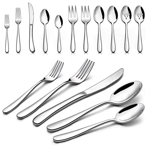LIANYU Heavy Duty Silverware Cutlery 세트 20-Piece 스테인레스 스틸 Flatware 4 Weight Eating Utensils Tableware Mirror Polished Dishwasher Safe