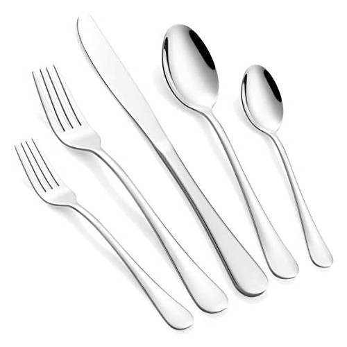 40-Piece Silverware Set, Stainless Steel Flatware Cutlery Set, Modern Eating Utensils Set Service for 8, Includes Dinner Knives/Spoons/Forks, Mirror Polished, Dishwasher Safe