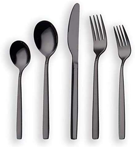 Berglander Silverware Set 20 Pieces With Moon Surface Handle And Shiny Gold Head Titanium Plating, Stainless Steel Modern Flatware Set Utensils Set Cutlery Set Service For 4