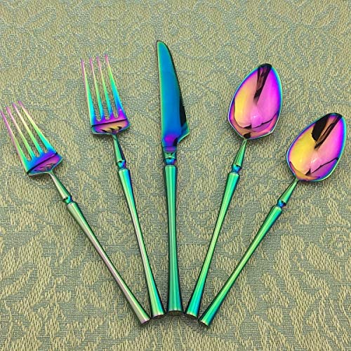 Gugrida Luxury 4-piece Soup Spoon Round Rainbow Silverware - 18/10 스테인레스 스틸 Colorful Flatware 세트 Bright Multicolored 티타늄 Cutlery Tableware Multicolor