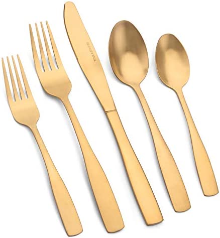 Vanys 20-Piece Silverware 세트 Satin Finish Flatware Cutlery Service 4 Knives/Forks/Spoons Included Dishwasher Safe 매트 Black