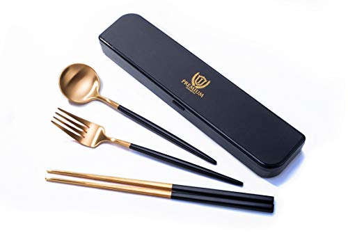 Islandoffer Premium Portable 스테인레스 스틸 매트 골드 Cutlery Flatware Sets 1X box Spoon Fork Chopsticks