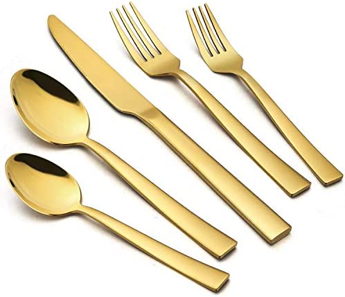LIANYU 스테인레스 스틸 매트 Silverware 세트 20-Piece 스퀘어 Flatware Cutlery 4 Kitchen Restaurant Party Eating Utensils Tableware Mirror Finish Dishwasher Safe