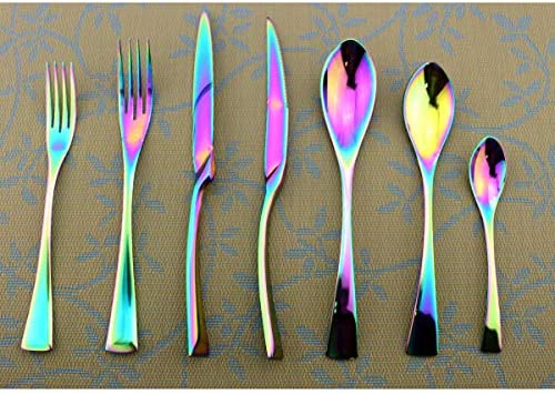 Uniturcky 28-Piece Luxury Mirror Polished Rainbow Cutlery 18/10 스테인레스 스틸 Colorful Flatware 세트 Utensils Elegant Memorable Keepsakes Reception Steak Knife Spoon Fork Service 4