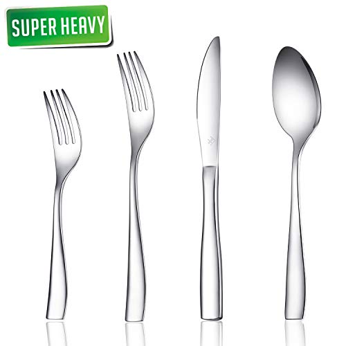 Ferfil Flatware 세트 20-Piece Cutlery Silverware Tableware Service 4 Include Knife/Fork/Spoon Mirror Polished Dishwasher Safe