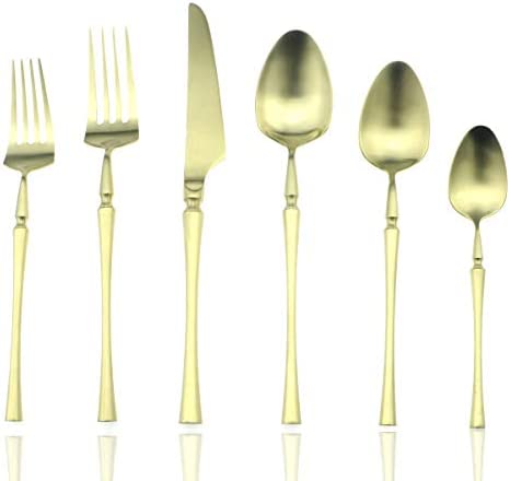 JASHII Luxury 20-Piece Flatware Silverware 세트 18/10 스테인레스 스틸 Cutlery Tableware Service 4 Include Dinner Knife Fork Spoon Good Stuff Dishwasher Safe Champagne Gold,w/Dessert