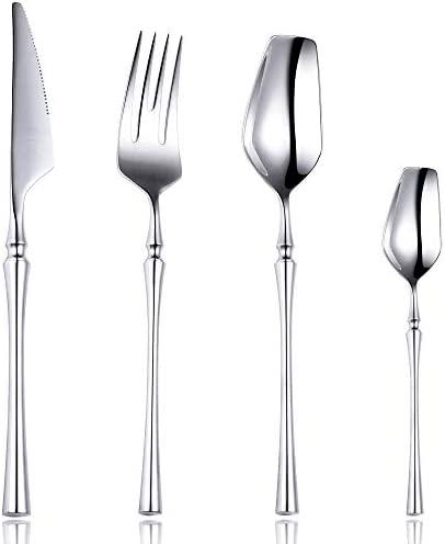 Lemeya 24-Piece 18/10 스테인레스 스틸 매트 Silverware Luxury Flatware Cutlery 세트 Service 6 Include Knife Fork Spoon Dishwasher Safe Black