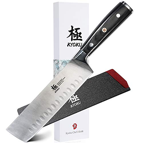 KYOKU 사무라이 시리즈 식칼 부엌칼 7인치 후루타 일본제 고탄소 강 부엌칼 packer 우드무늬 모자이크 핀 부착 sheath&케이스 첨부 와