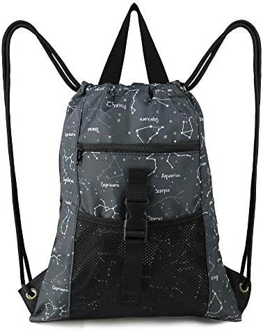 BeeGreen 매트 Drawstring 백팩 가방 Large 18&quotL x 13.6&quotW 체육관 스포츠 String Bags Inside Pouch 방수 Cinch Sackpack Zipper Mesh Pockets Teens 소년 Girls