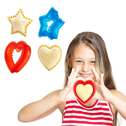 Sandwich Cutter Sealer 어린이 - Heart Shape Cookie & Star Decruster Maker 6 PCS 2 Sets