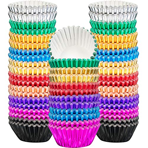 Sumind 400 Pieces Mini Cupcake Cup Liners, Foil Baking Cups, Foil Cupcake Liners for Baking Muffin and Cupcakes (10 Colors)