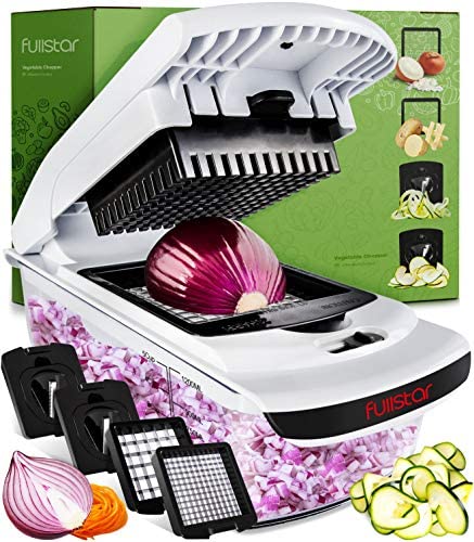 Fullstar Vegetable Chopper - Spiralizer Slicer Onion Container Pro Food 매트 Dicer Cutter 4 Blades