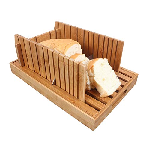 Nordic Creative Bamboo Bread Slicer Homemade Toast Cutting Board Thickness 조절되는 Cake Bagel Sandwich 접이식 Compact Slice Rack Crumb Collecting Tray