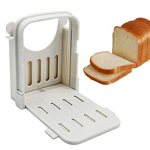 Bread Slicer,Adjustable 접이식 Toast Slicer Suitable Slicing Homemade Sandwich Baked Loaves Bagel Cake Ham Cheese Vegetables White