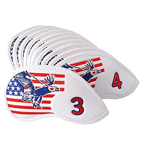 COOLSKY 11PCS 골프 클럽 아이언 Head 커버 USA Eagles Flag Patriotic 헤드커버 인조가죽 Clubs Protectors Set
